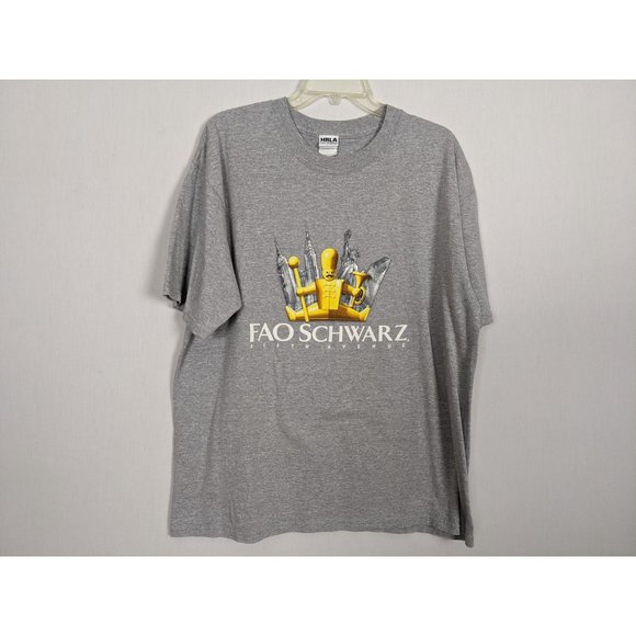Vintage HRLA Los Angeles short sleeved FAO SCHWARZ Fifth Avenue gray TShirt - Picture 4 of 6